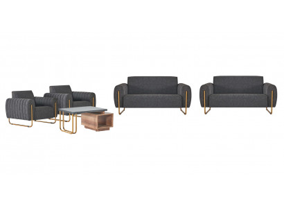 Noble gray office suite 2x upholstered two-seater wooden coffee table fabric furniture
