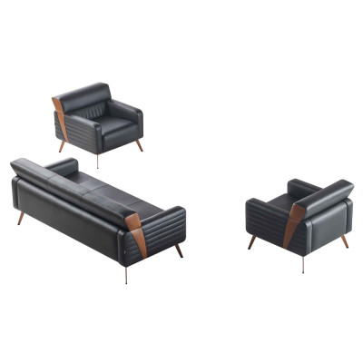 Study Room Set 3-piece 3-Seater 2x Armchair Black Solid Color Modern Style