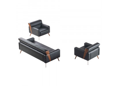 Study Room Set 3-piece 3-Seater 2x Armchair Black Solid Color Modern Style