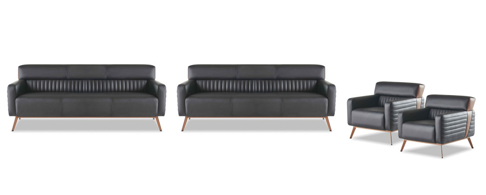 Sofas 3-seater armchair office room set 4-piece black modern solid color