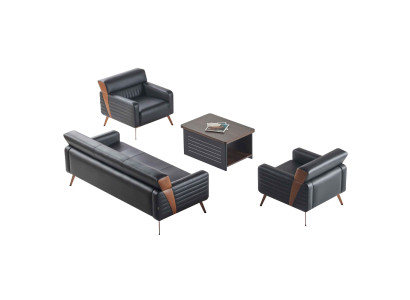 Office set 4-piece 3-seater 2x armchair coffee table black plain