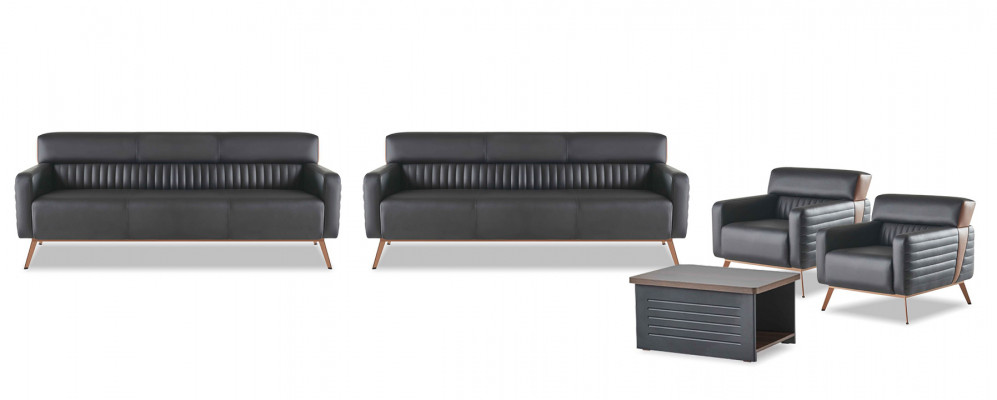 Designer black seating set 2x armchairs three-seater coffee table 5-piece set