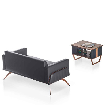 Study room set, 2-piece, 2-seater with coffee table, gray brown two-tone