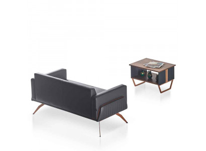 Study room set, 2-piece, 2-seater with coffee table, gray brown two-tone