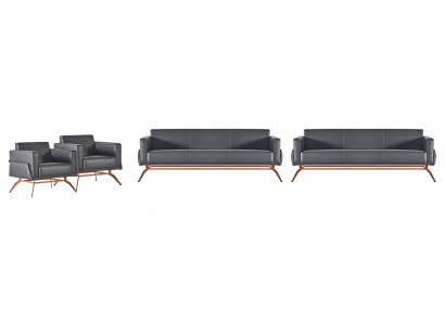 Study Room Set 4-piece 3-Seater Armchair Sofas Living Room Gray Solid Color