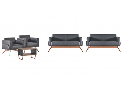 Home office set, 5-piece, 2x 2-seater, 2x armchair, coffee table, gray, solid color