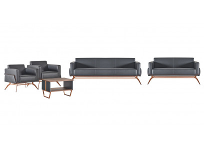 Office room set 5-piece 3-seater, 2-seater, 2x armchair, coffee table, gray brown