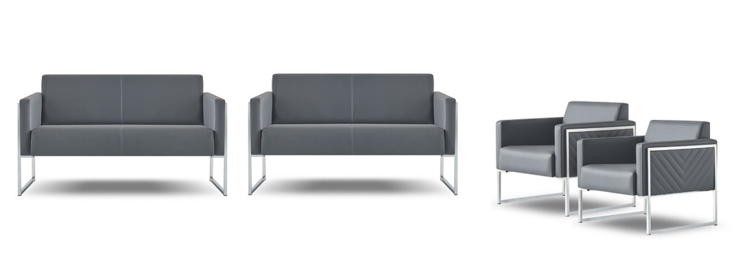 Office Set 4-piece 2x 2-Seater with 2x Armchair Gray Solid Modern