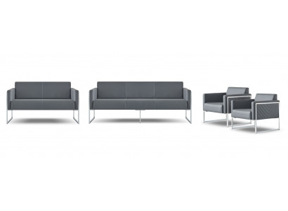 Study room set 4-piece 3-seater 2-seater 2x armchairs gray solid color modern