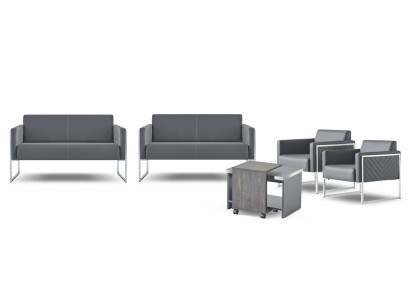 Office room set 5-piece 2x 2-seater 2x armchair coffee table gray solid color