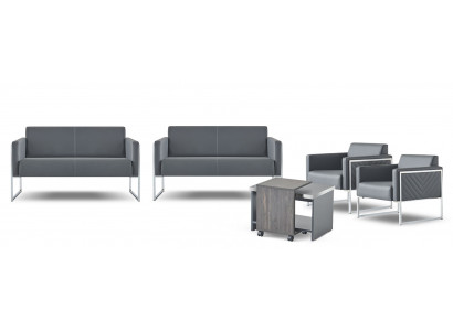 Office room set 5-piece 2x 2-seater 2x armchair coffee table gray solid color