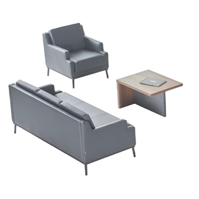 Office set 3-piece 3-seater armchair coffee table modern dark gray