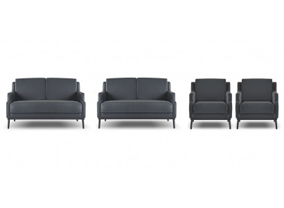 Office room set, 4-piece, 2x two-seater, 2x armchair, dark grey, solid color, modern.