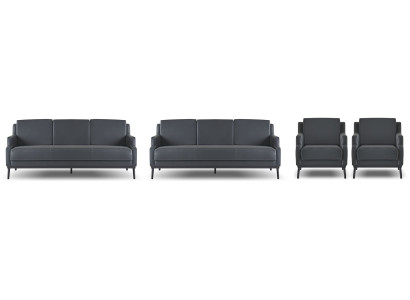Office set, 4-piece: 2x 3-seater, 2x armchair, dark gray, solid color, modern