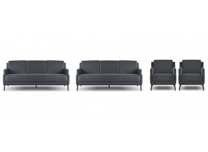 Office set, 4-piece: 2x 3-seater, 2x armchair, dark gray, solid color, modern