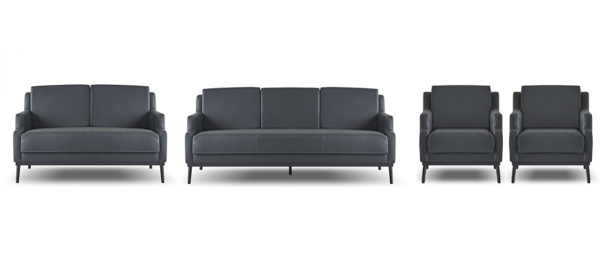 Home office set 4 pcs: 3-seater, 2-seater, 2x armchairs, dark gray, plain