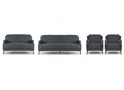 Home office set 4 pcs: 3-seater, 2-seater, 2x armchairs, dark gray, plain