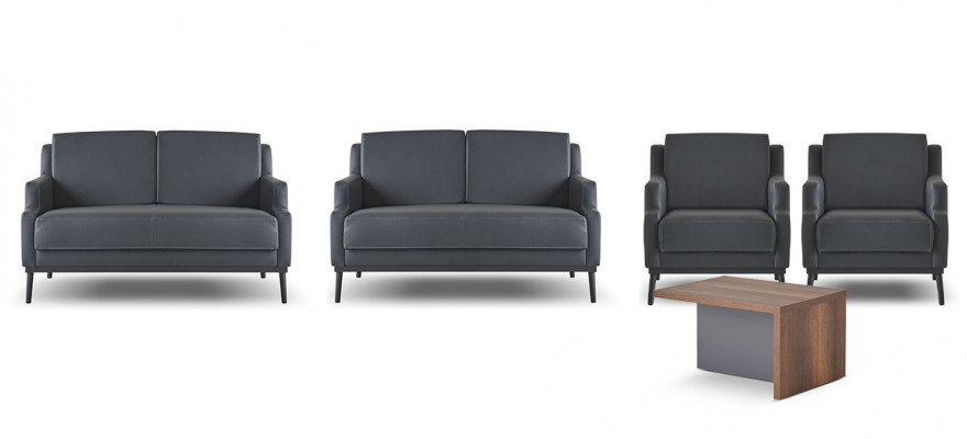 Home Office Set 5-piece Dark Gray Style 2x 2-Seater 2x Armchair Coffee Table