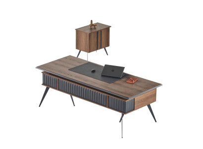 Office Room Set, 2-Piece Desk, Chest of Drawers, Brown, Gray, Two-Tone, Modern