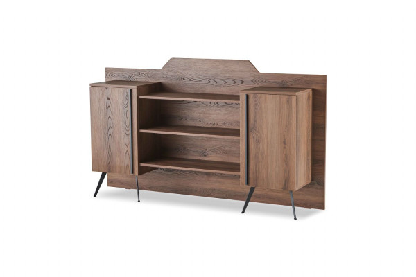 Office room set, 2-piece desk sideboard storage space, brown, single color