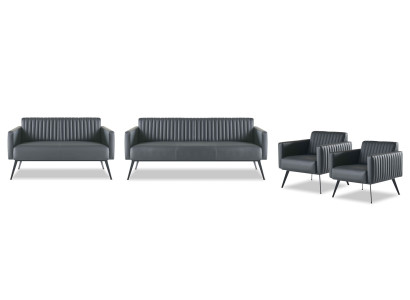 Office set, 4-piece, 3-seater, 2-seater, 2x armchair, black, solid-color