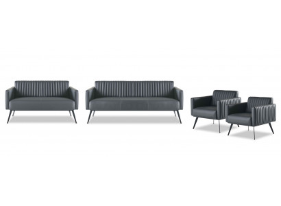 Office set, 4-piece, 3-seater, 2-seater, 2x armchair, black, solid-color