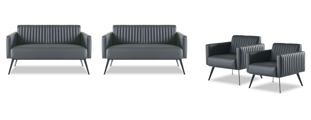 Office room set 4-piece 2x 2-seater 2x armchair black solid color modern