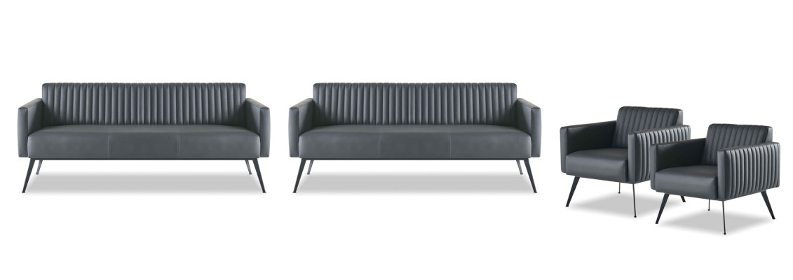 Home office set 4-piece 2x 3-seater 2x armchair black solid color modern