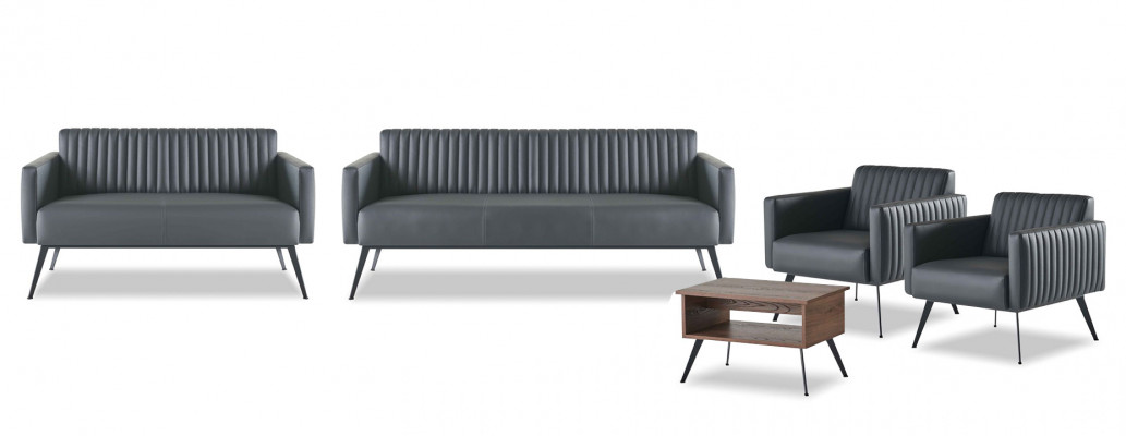 Office Room Set 5-piece Black 3-Seater 2-Seater 2x Armchair Coffee Table