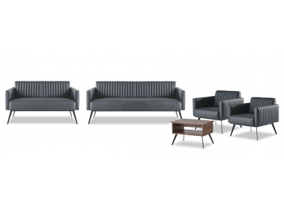 Office Room Set 5-piece Black 3-Seater 2-Seater 2x Armchair Coffee Table