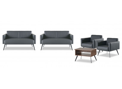 Office room set 5-piece: 2x 2-seater, 2x armchair, coffee table, black-brown
