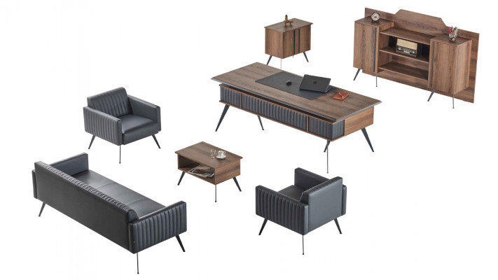 Gray-Brown Stylish Study Room Seating Furniture Storage Table Sideboard 7 Pieces