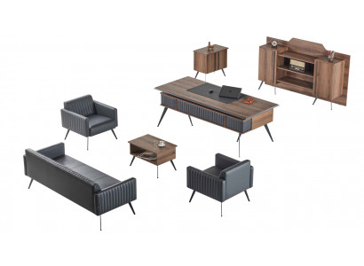 Gray-Brown Stylish Study Room Seating Furniture Storage Table Sideboard 7 Pieces