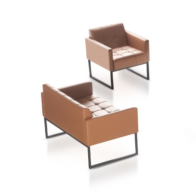 Study Room Brown Set 2-Piece 2-Seater with Armchair Solid Color Modern Style