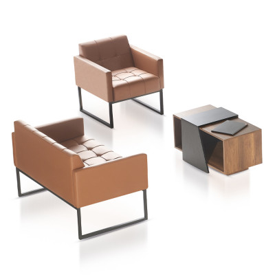 Home office brown gray set 3-piece 2-seater armchair coffee table modern style