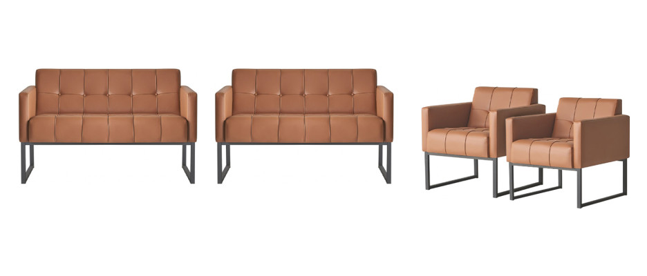 Home office set, 4-piece, brown, solid color, 2x 2-seater, 2x armchair, modern style