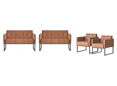 Home office set, 4-piece, brown, solid color, 2x 2-seater, 2x armchair, modern style
