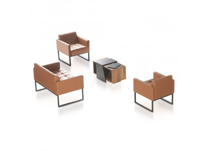 Study Room Set Brown 4-Piece 2-Seater 2x Armchair Coffee Table Solid Color Style
