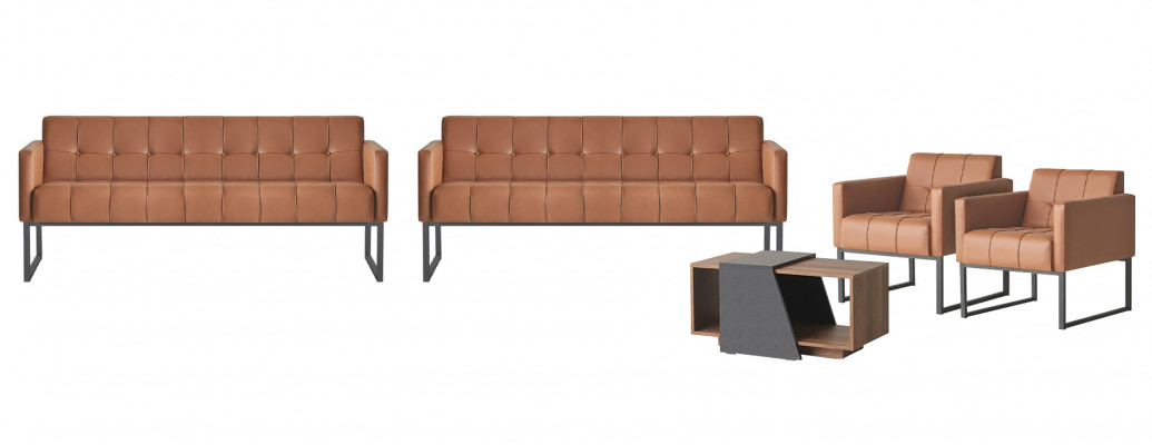 Office room set 5-piece 2x 3-seater 2x armchair coffee table brown gray style