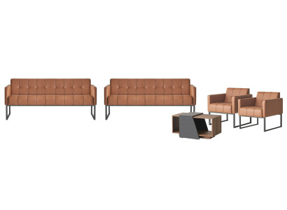 Office room set 5-piece 2x 3-seater 2x armchair coffee table brown gray style