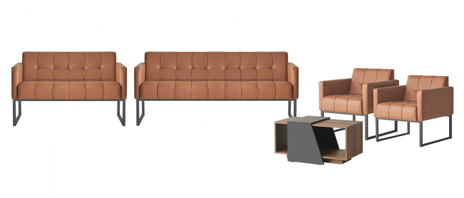 Office room set 5-piece 3-seater 2-seater 2x armchairs coffee table brown style