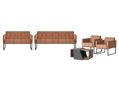Office room set 5-piece 3-seater 2-seater 2x armchairs coffee table brown style