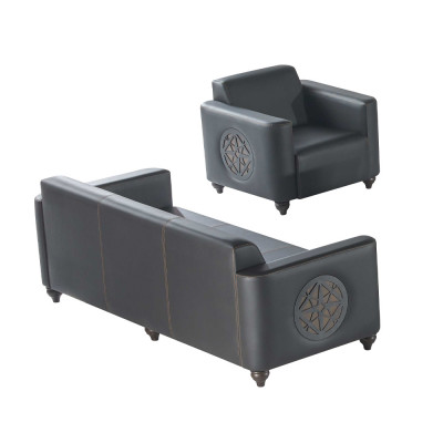 Study set 2-piece 3-seater armchair black solid color modern design