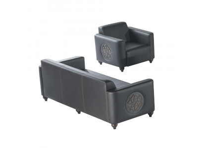 Study set 2-piece 3-seater armchair black solid color modern design