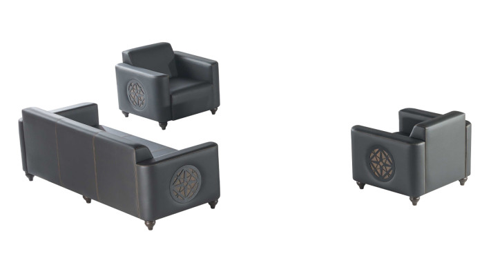 Study room set, 3 pieces: 3-seater sofa with 2 armchairs, black, modern living room