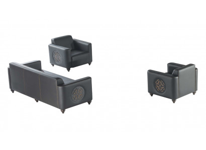 Study room set, 3 pieces: 3-seater sofa with 2 armchairs, black, modern living room