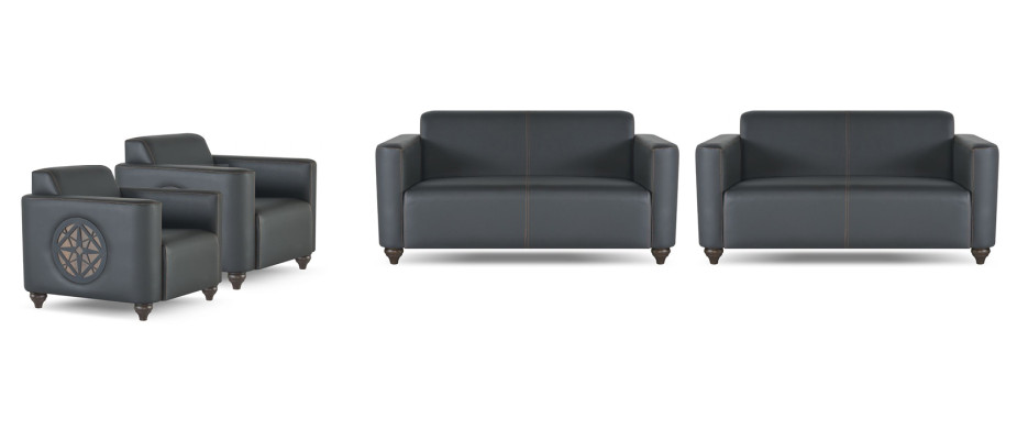 Office set 4-piece 2x 2-seater with 2x armchairs black color living room