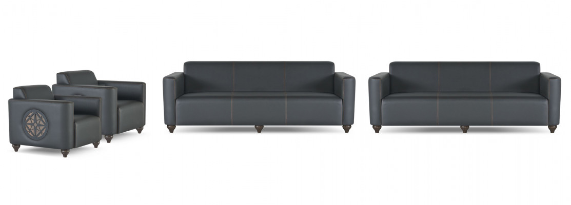 Office set, 4-piece: 2 x 3-seater, 2 x armchair, black, solid color, modern