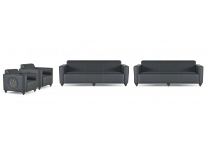 Office set, 4-piece: 2 x 3-seater, 2 x armchair, black, solid color, modern