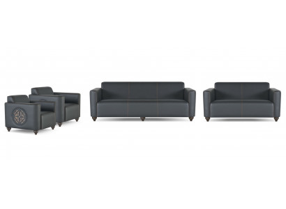 Office Room Set 4-piece 3-Seater 2-Seater 2x Armchairs Black Solid Color